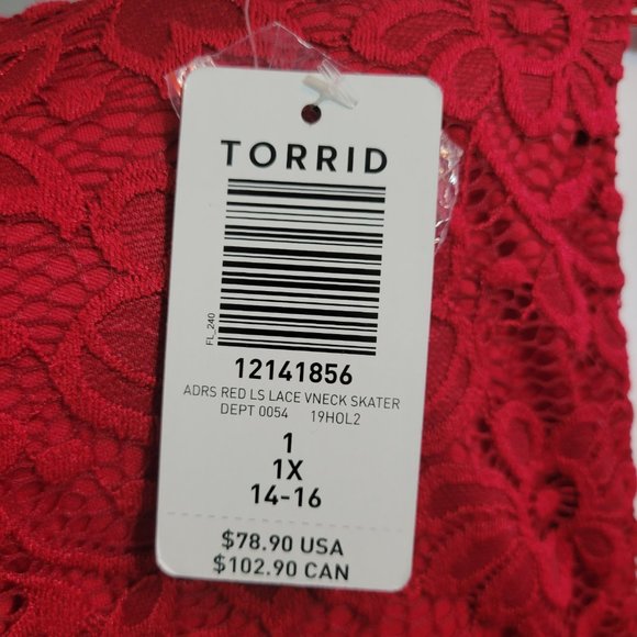 NWT Torrid Red Lace Skater Dress....Size: 14/16, Color: Red - Picture 5 of 10